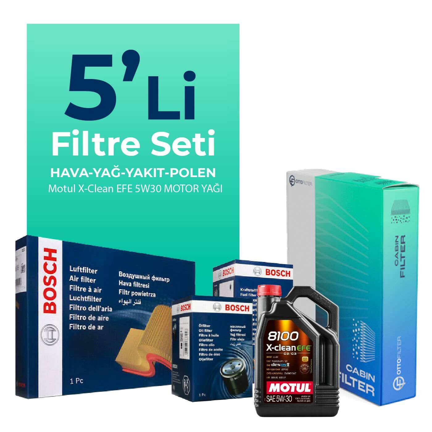 Bosch BMW 2.16D Gran Tourer Filtre Bakım Seti Motul Motor Yağlı (2014-2018) 5 Li