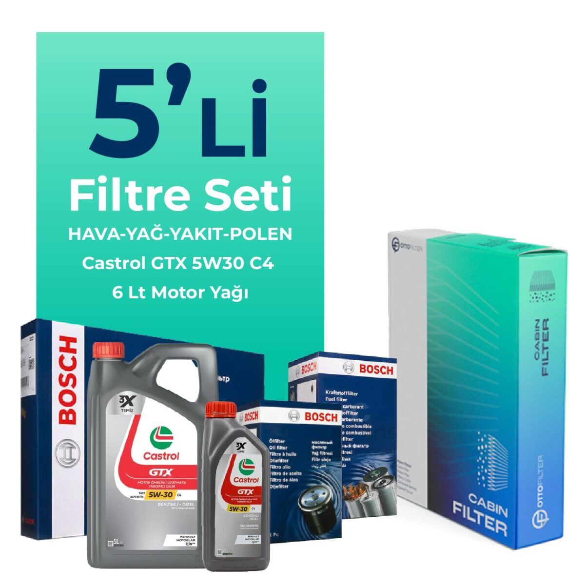 Renault Megane 1.6 Dizel Filtre Bakım Seti Castrol Motor Yağlı (2016-2018) 5 Li