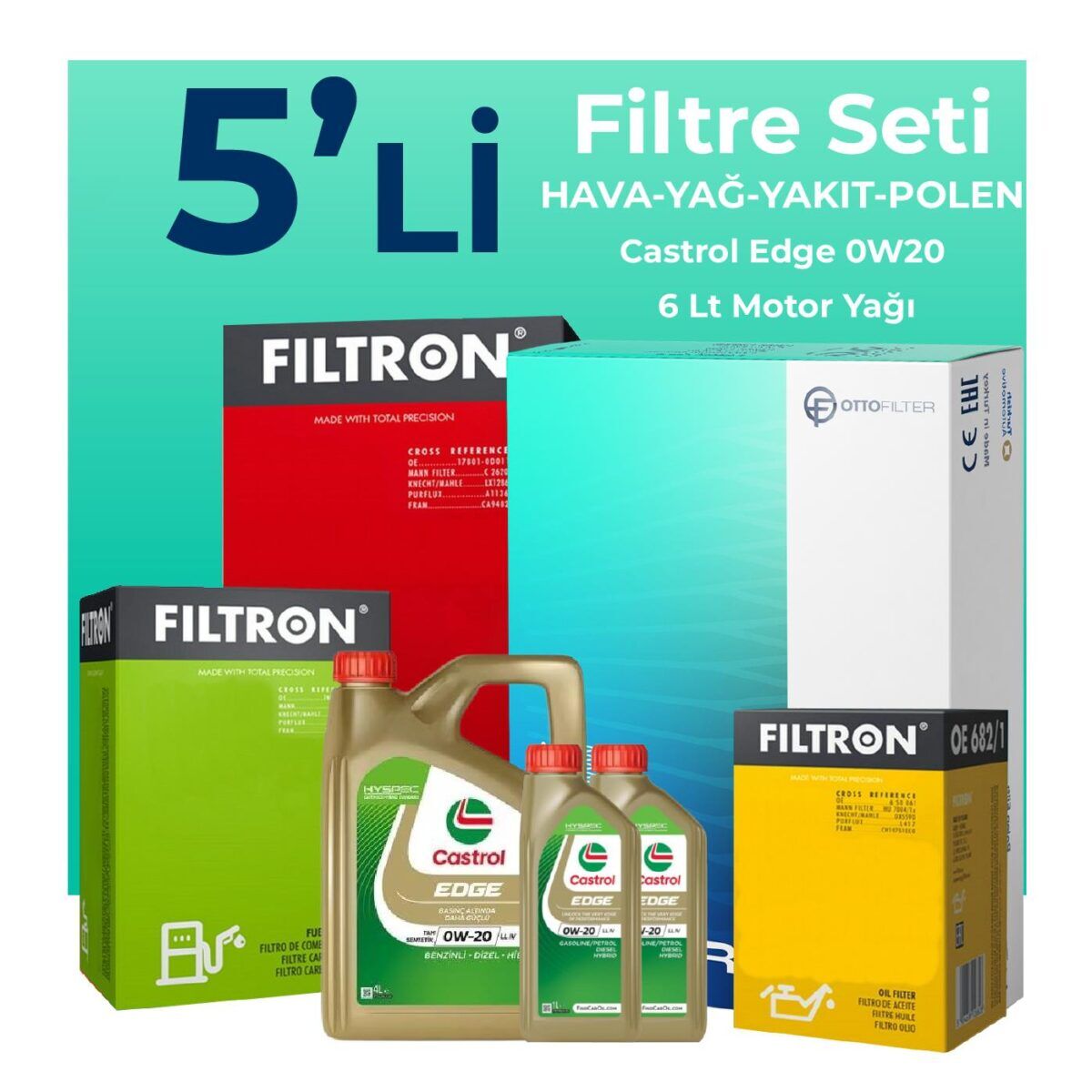 Volvo XC60 2.0 Dizel Filtre Bakım Seti Castrol Motor Yağlı (2013-2017) 5 Li