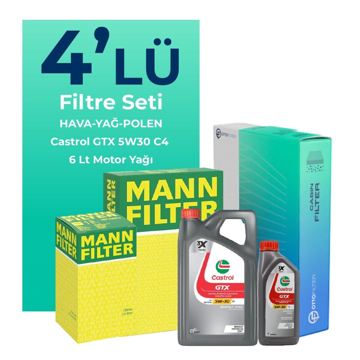 Jaguar XF 2.2 Dizel Filtre Bakım Seti Castrol Motor Yağlı (2010-2015) 4 Lü