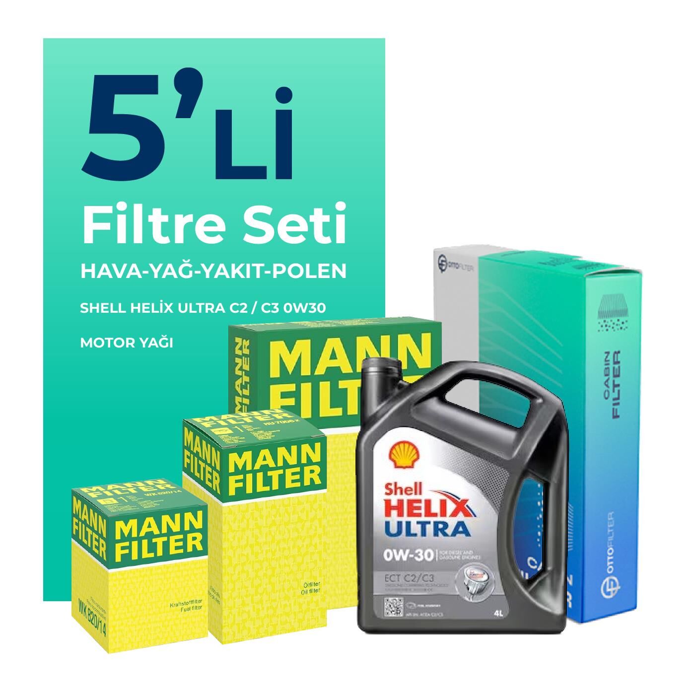 MANN Audi A4 40 TDi Filtre Bakım Seti Shell Motor Yağlı (2020-2024) 5 Li