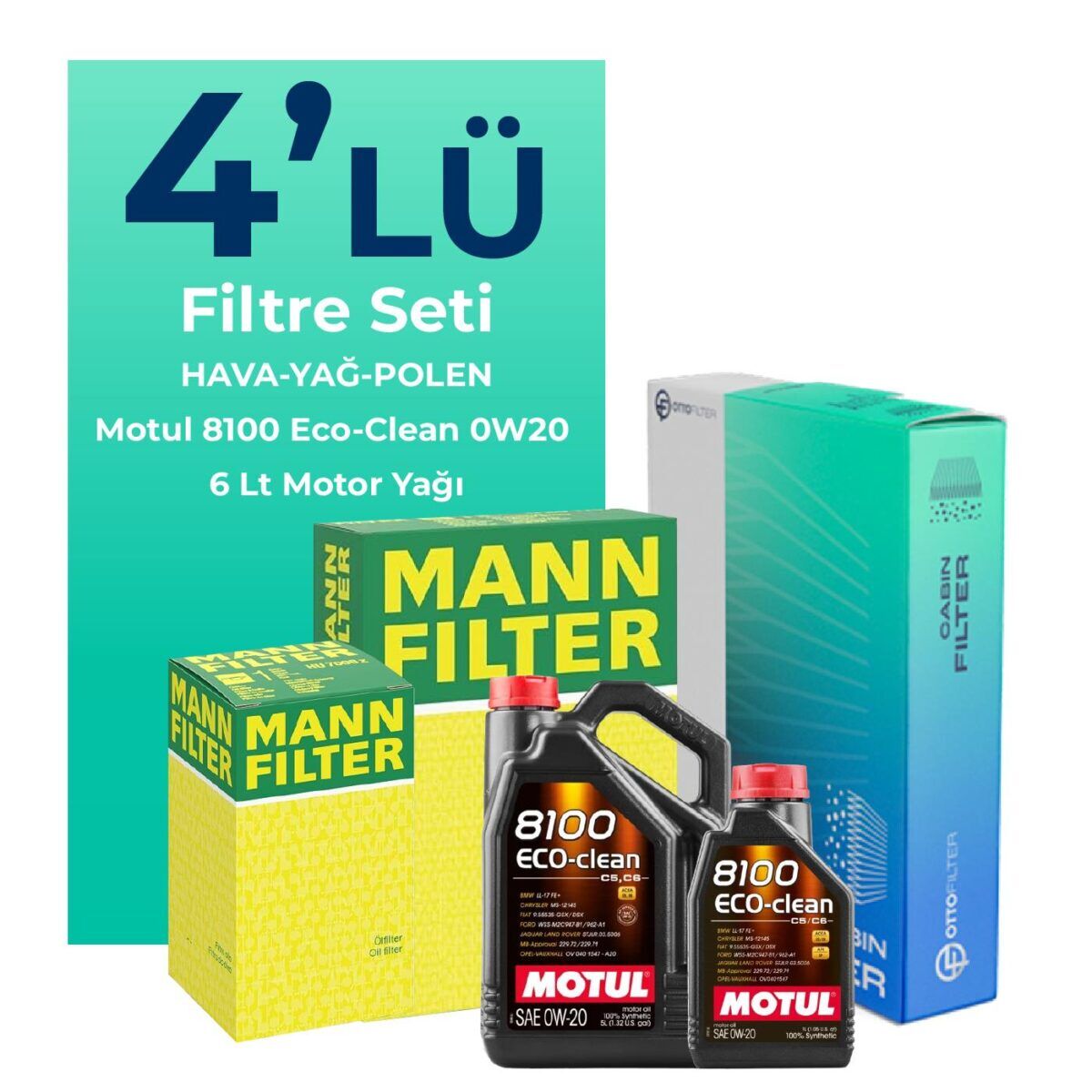 Volvo XC60 2.0 Dizel D4 Filtre Bakım Seti Motul Motor Yağlı (2017-2019) 4 Lü