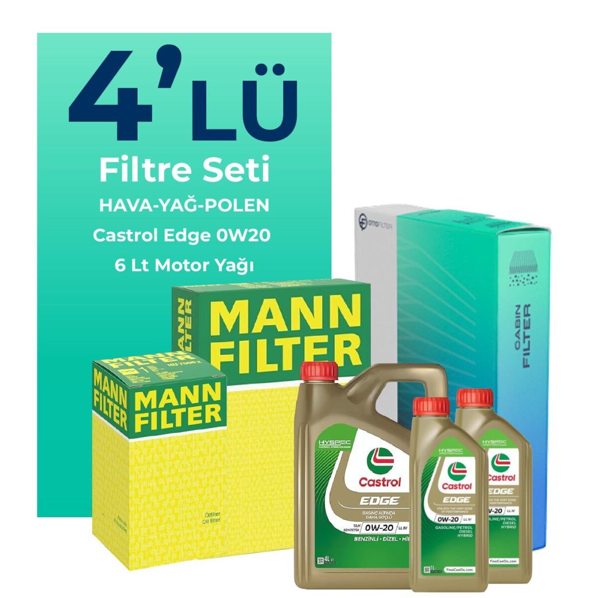 Volvo S60 2.0 B5 Filtre Bakım Seti Castrol Motor Yağlı (2019-2024) 4 Lü