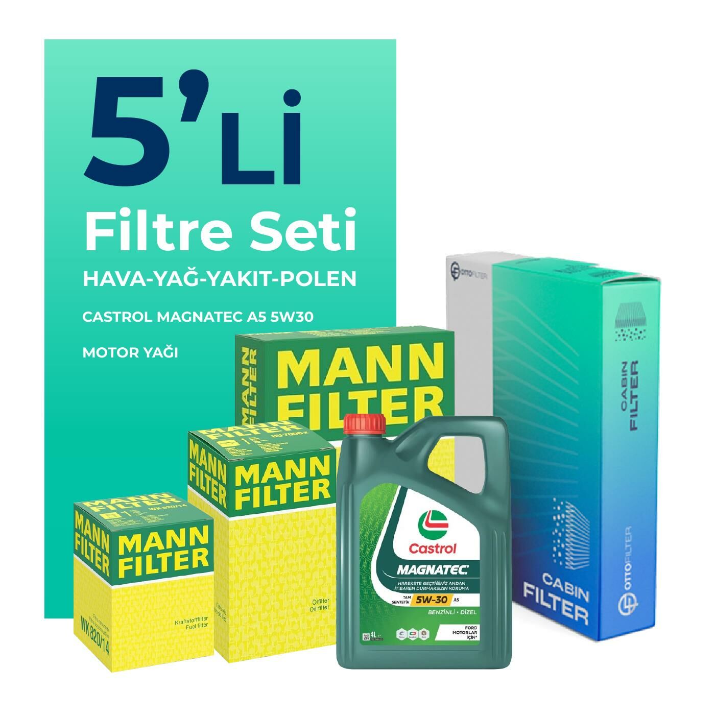 MANN Citroen C3 1.4 Dizel Filtre Bakım Seti Castrol Motor Yağlı (2003-2010) 5 Li