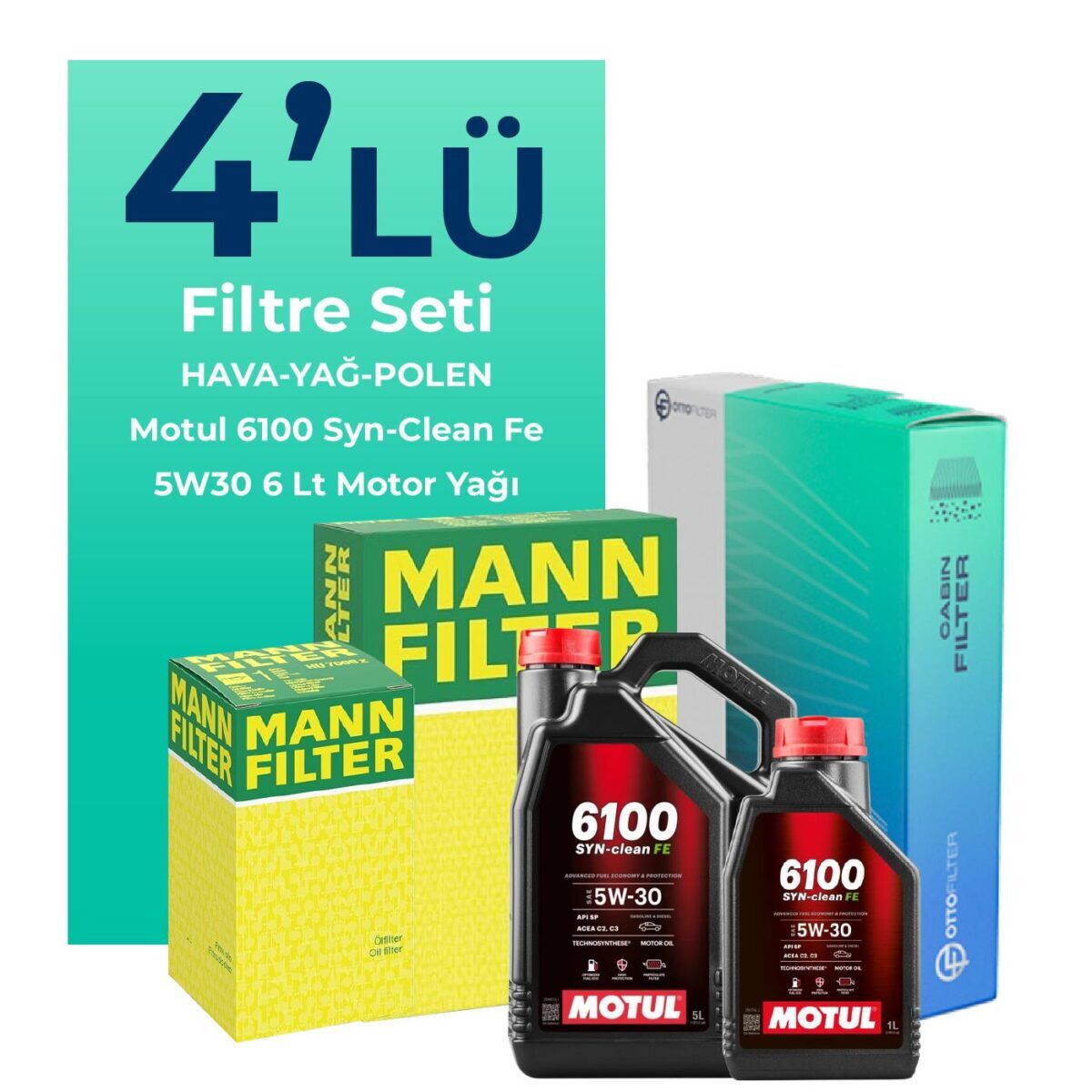 Volkswagen Transporter T6 2.0 Dizel Filtre Bakım Seti Motul Motor Yağlı (2015-2023) 4 Lü