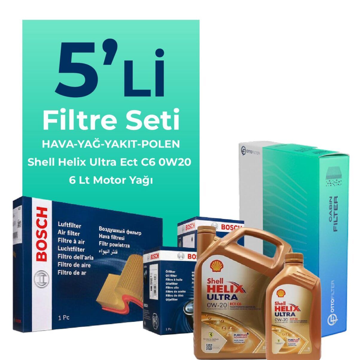 Volvo XC60 2.0 Dizel Filtre Bakım Seti Shell Motor Yağlı (2013-2017) 5 Li