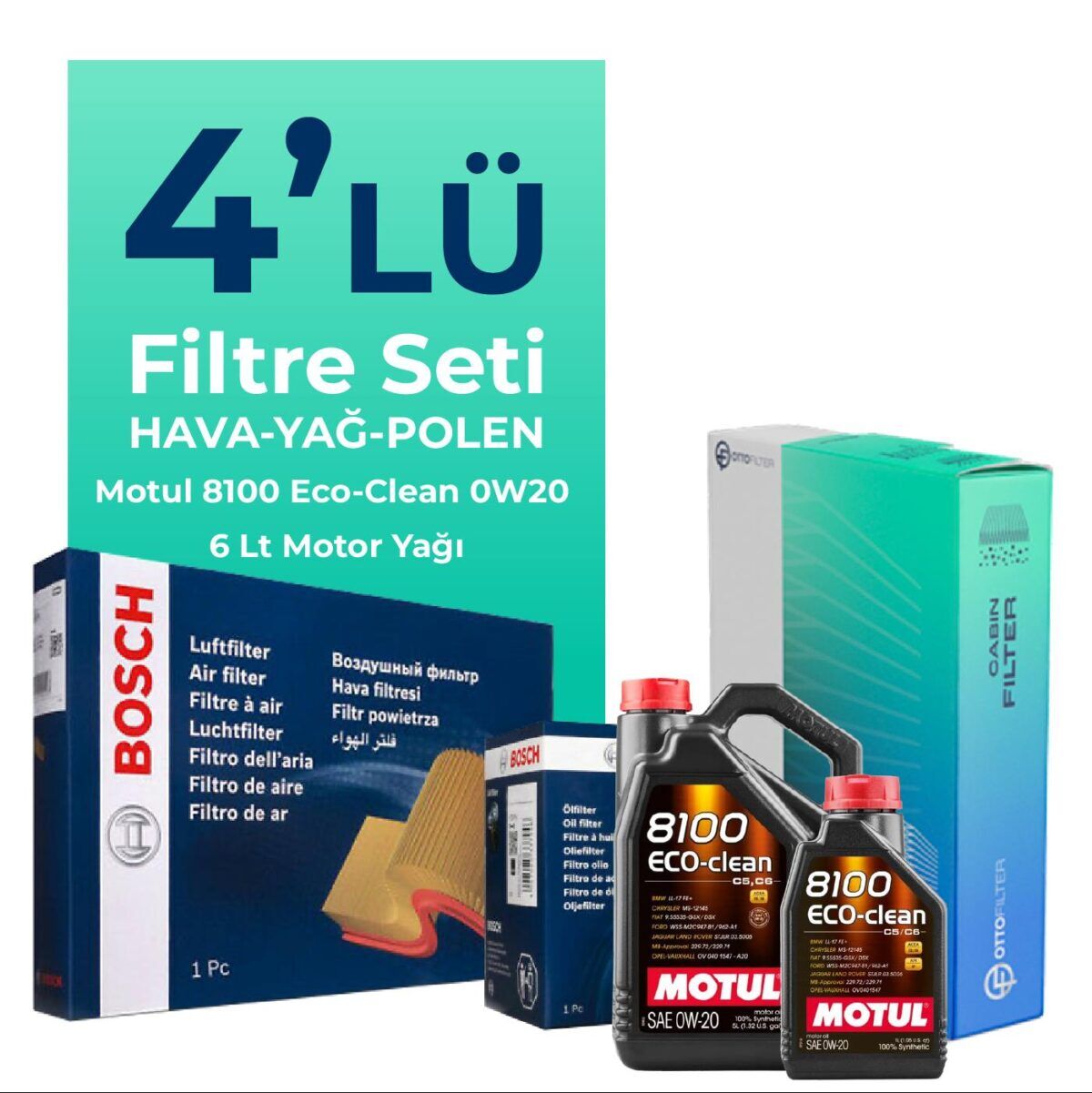 Volvo XC60 2.0 Dizel D4 Filtre Bakım Seti Motul Motor Yağlı (2017-2019) 4 Lü