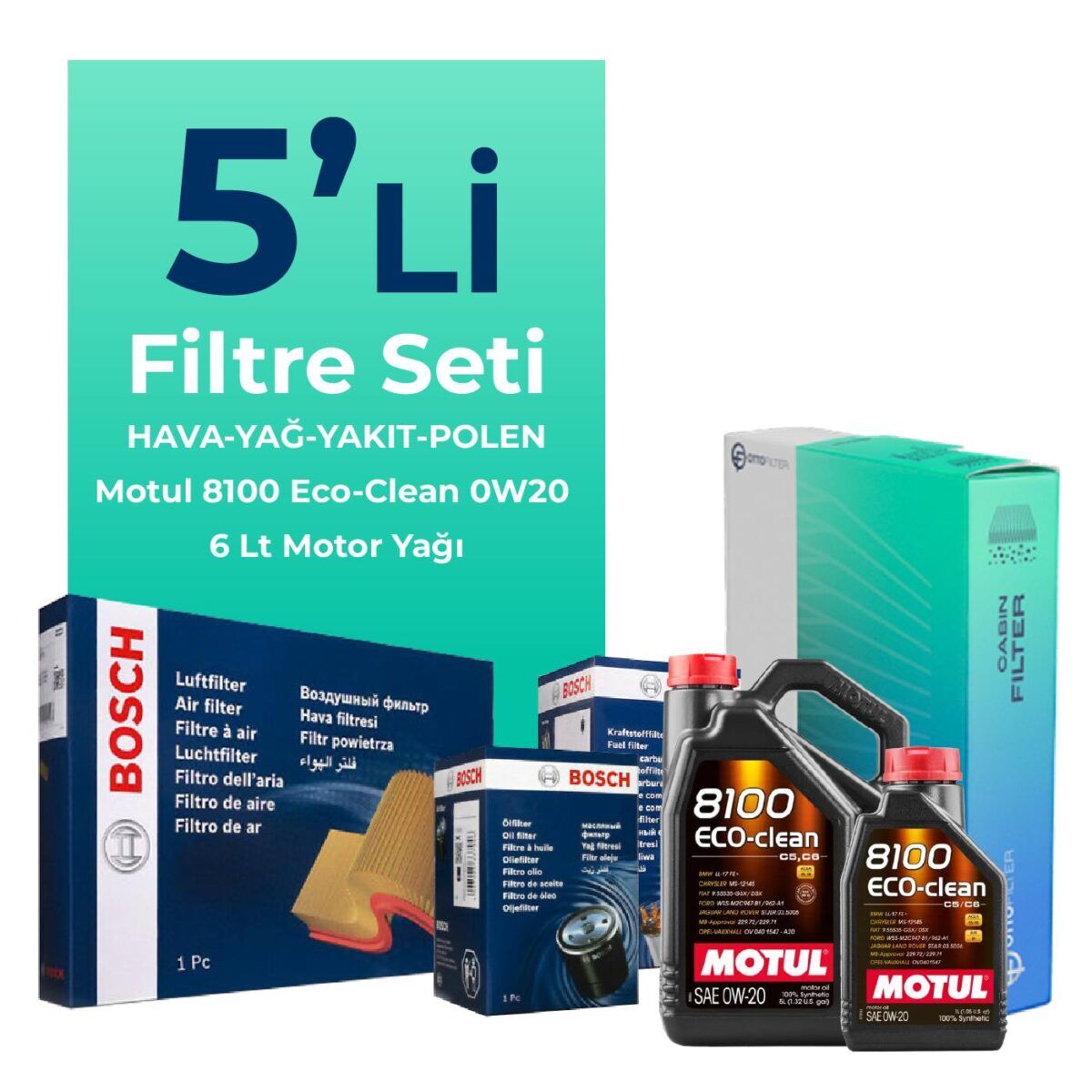 Volvo XC60 2.0 Dizel Filtre Bakım Seti Motul Motor Yağlı (2013-2017) 5 Li