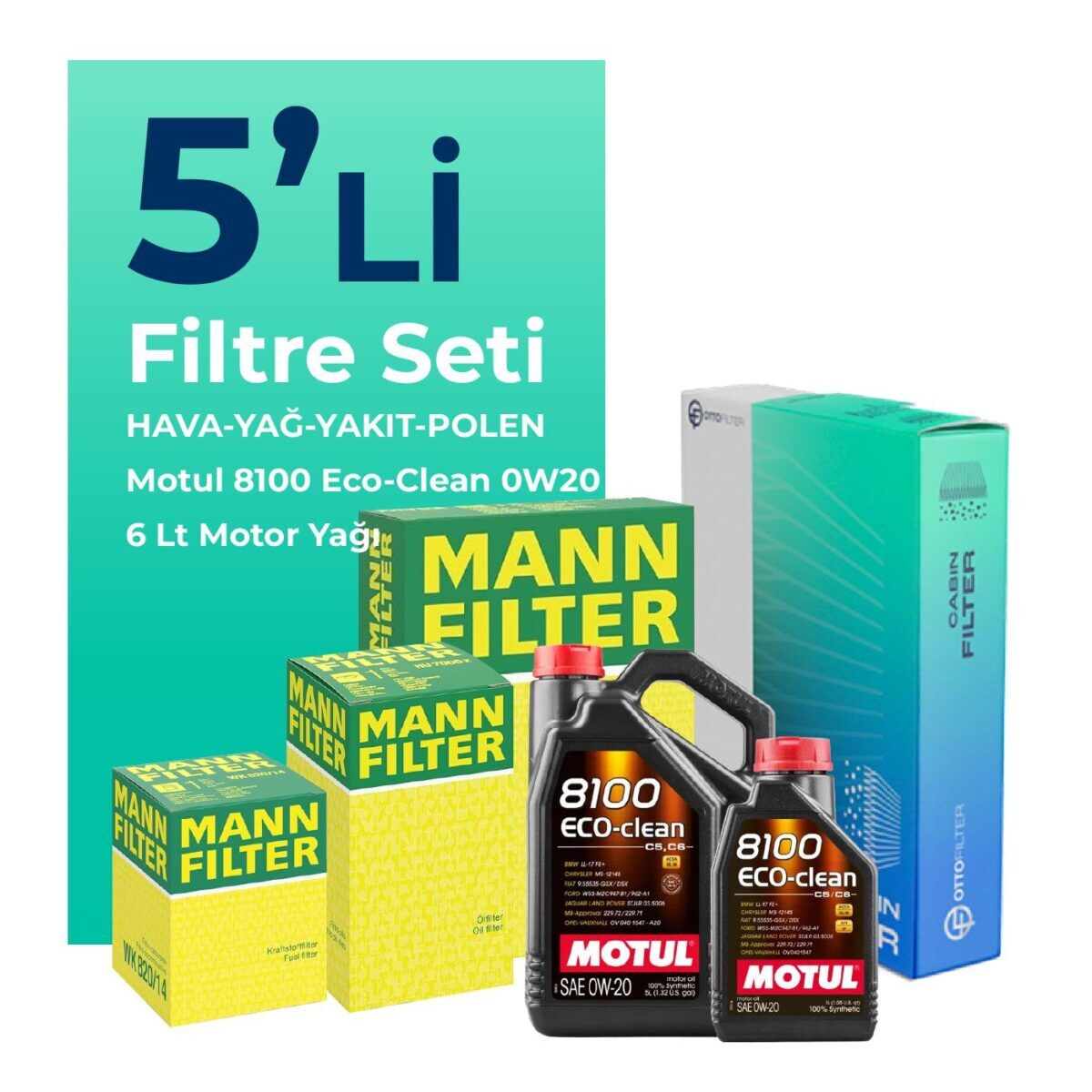 Volvo XC60 2.0 Dizel Filtre Bakım Seti Motul Motor Yağlı (2013-2017) 5 Li