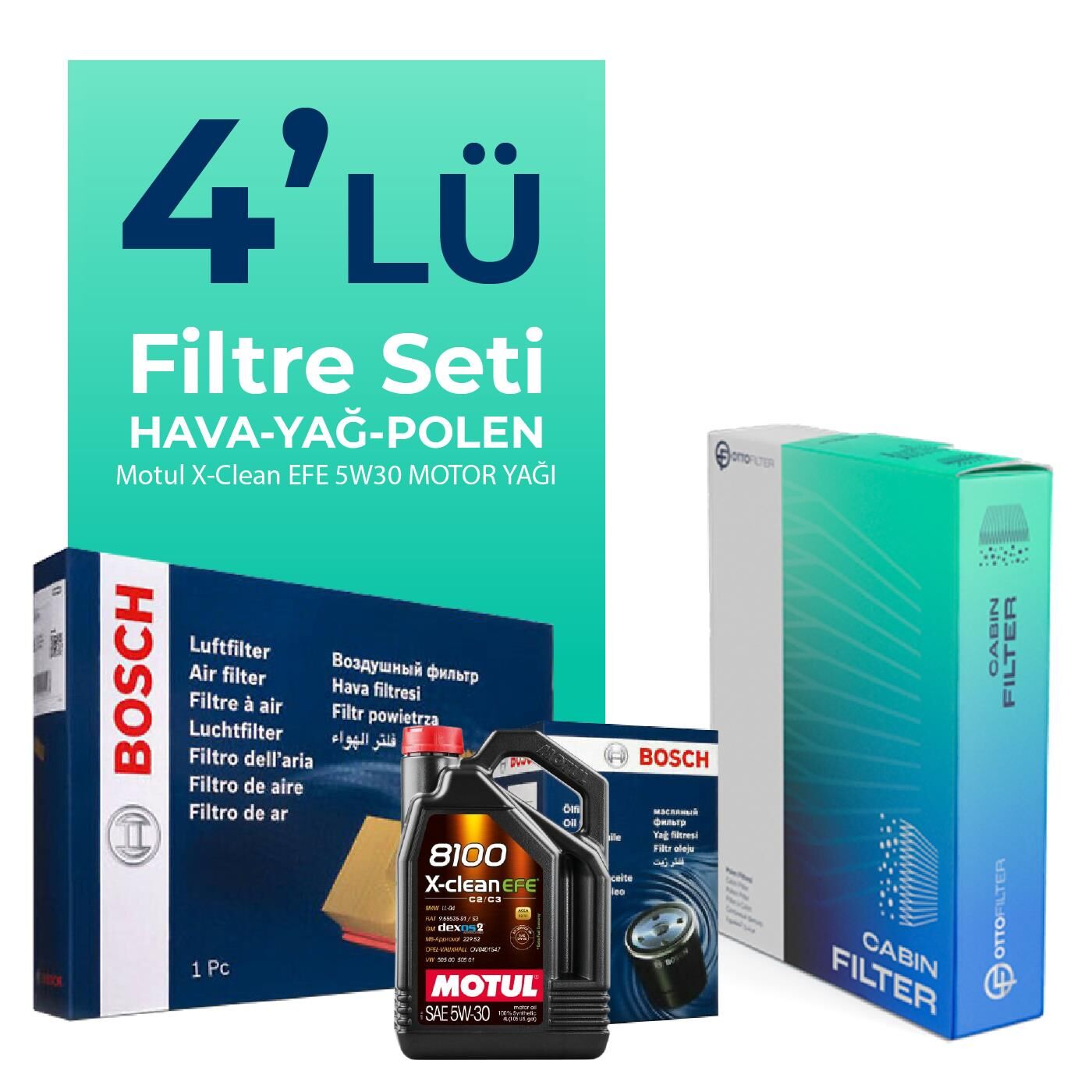 Bosch Audi A5 2.0 Tfsi Filtre Bakım Seti Motul Motor Yağlı (2008-2017) 4 Lü