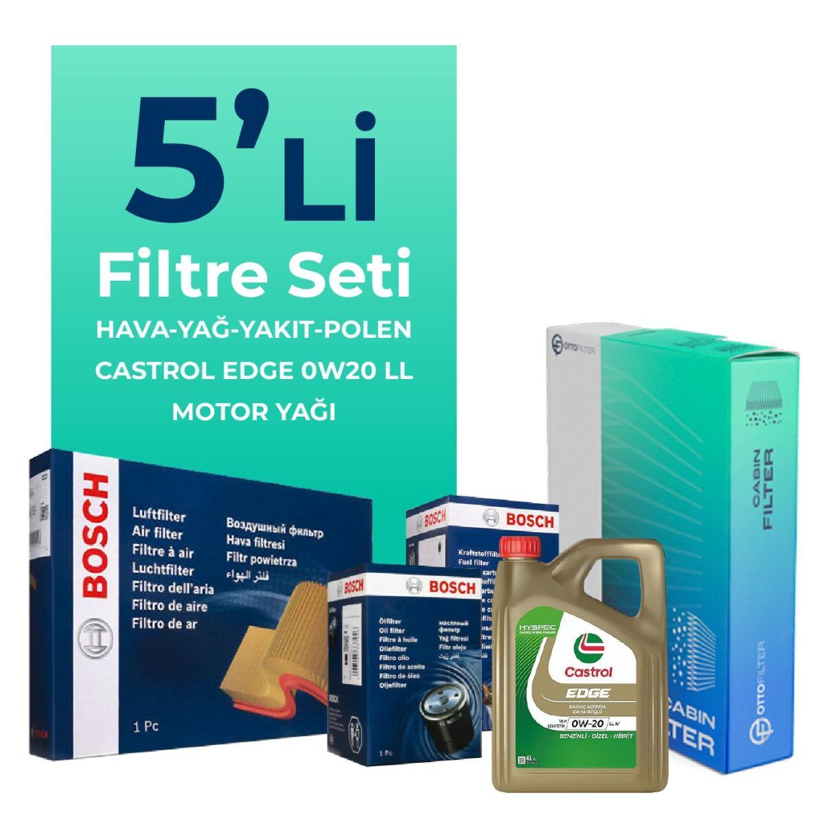 Fiat Egea 1.3 Dizel Filtre Bakım Seti Castrol Motor Yağlı (2019-2023) 5 Li