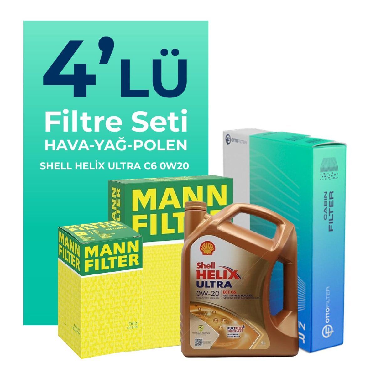 BMW 4.20 Benzinli Filtre Bakım Seti Shell Motor Yağlı (2020-2024) 4 Lü