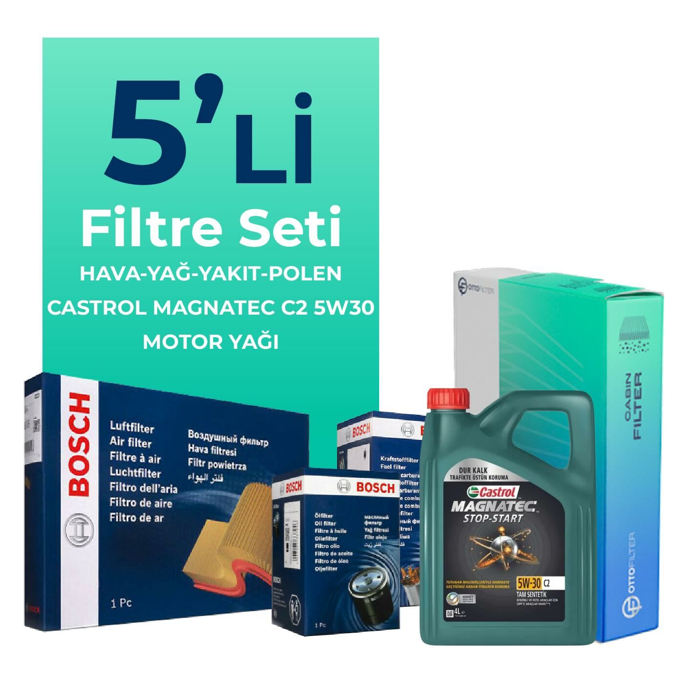 BOSCH Citroen C3 1.6 Dizel Filtre Bakım Seti Castrol Motor Yağlı (2016-2022) 5 Li